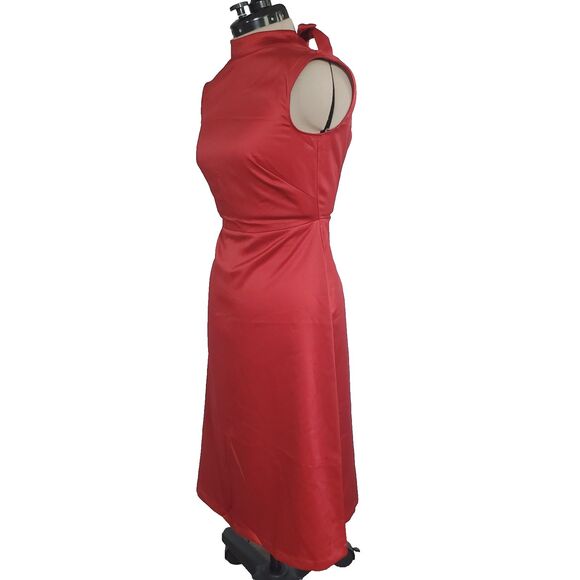 Ann Taylor Dresses & Skirts - Ann Taylor Women’s Dress 0P Red Satin Midi Sheath Mock Neck Sleeveless